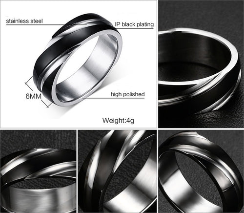 Anillo de sarga de acero y titanio negro para hombre