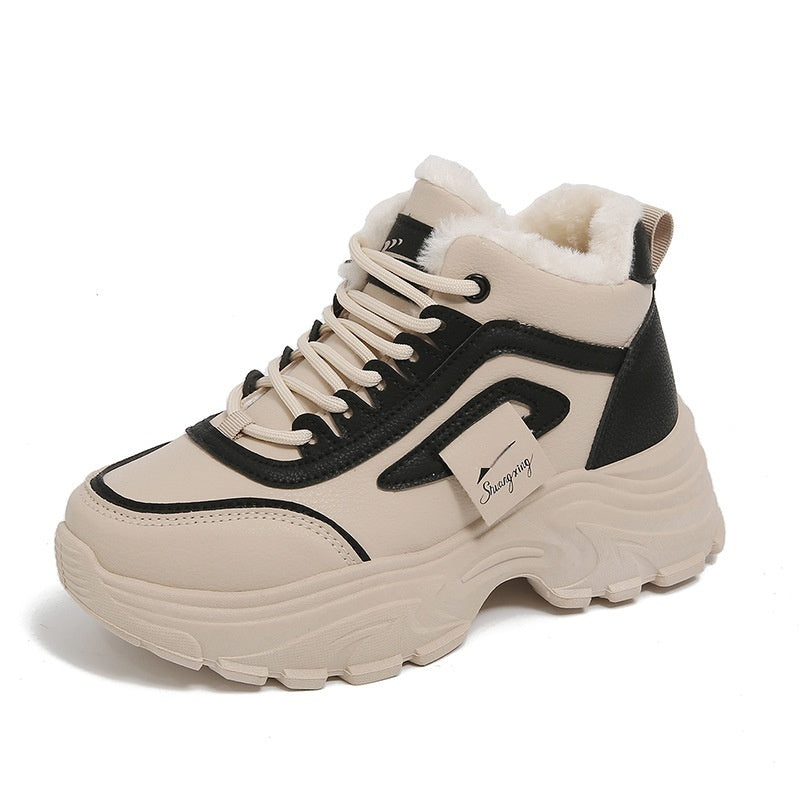 Zapatos deportivos de caña alta, informales y cálidos de algodón con forro polar para mujer