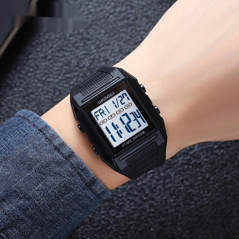 Reloj deportivo electrónico cuadrado, ligero, resistente al agua y luminoso: una opción clásica y elegante.