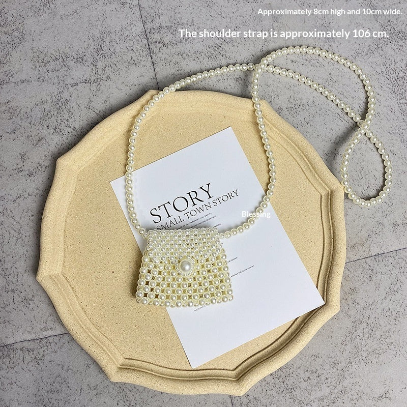 Bolso bandolera de verano versátil, mini, retro, tejido a mano con perlas