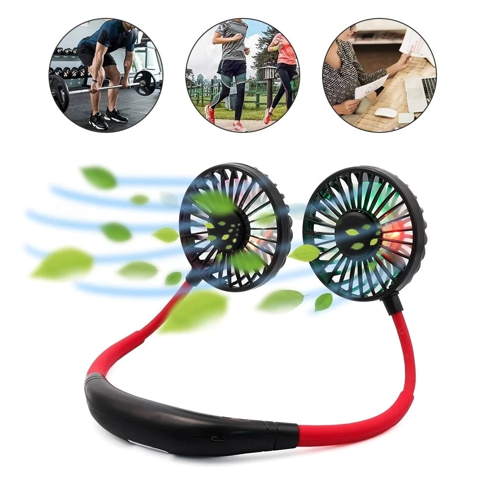 Mini ventilador portátil de cuello colgante, recargable por USB, doble ventilador, aire acondicionado, aroma colorido, ventilador eléctrico de escritorio para habitación
