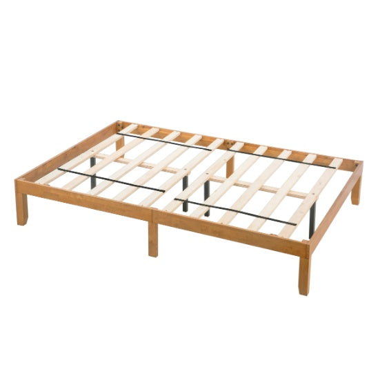 Marco de cama de madera tamaño Queen, sin somier, resistente soporte de listones de madera, fácil montaje.
