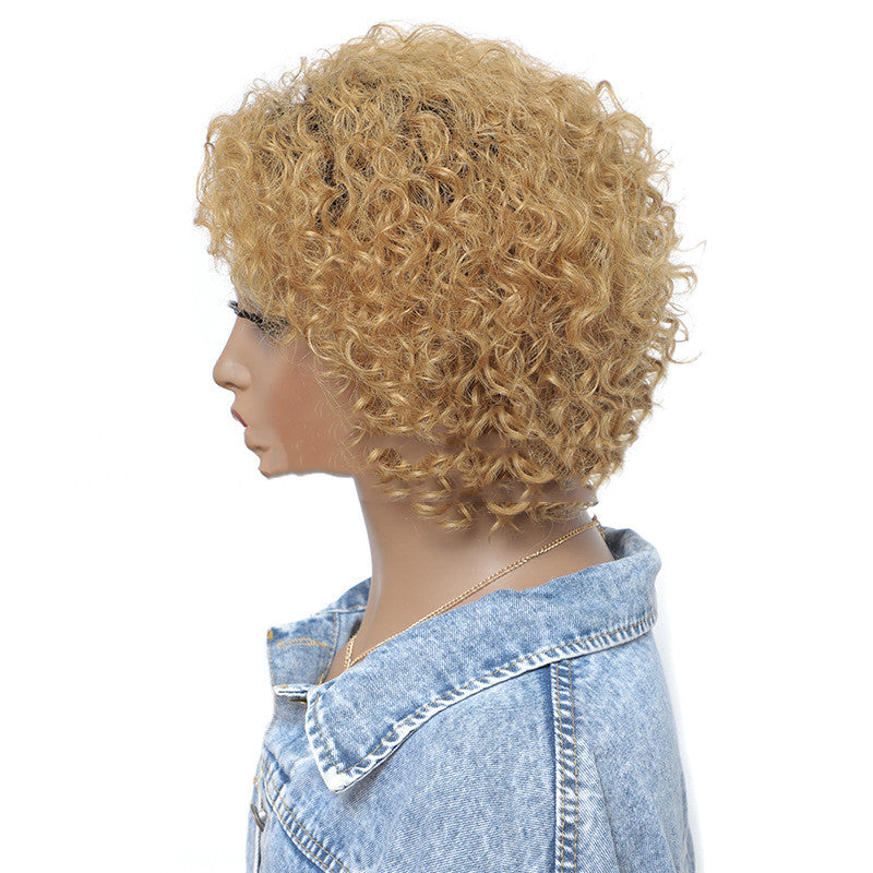 Diadema pequeña de pelo real rizado, cobertura para cabello corto de alta gama con volumen gradual.