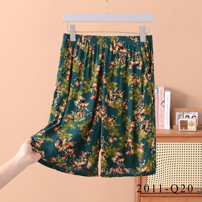Pantalones cortos holgados de algodón y seda con estampado floral para mujer