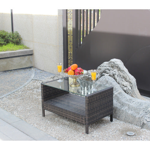 Mesa de centro para muebles de patio al aire libre con vidrio templado transparente