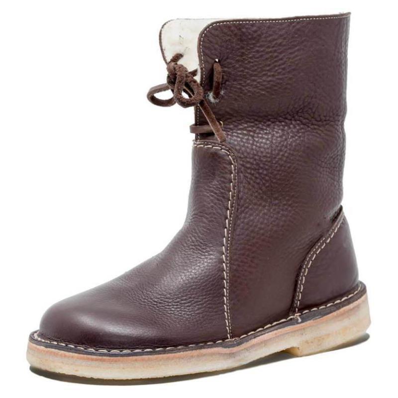 Botas de nieve para mujer, botas de invierno de piel de felpa con cordones para mujer