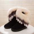 Botas de nieve de piel de zorro de gran tamaño con suela gruesa y antideslizantes, con borlas de piel de conejo, para mujer