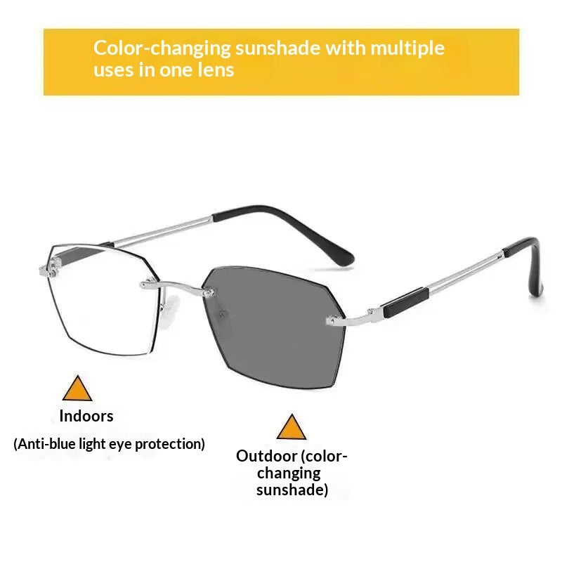 Gafas bifocales para hombre con lentes que cambian de color sin marco