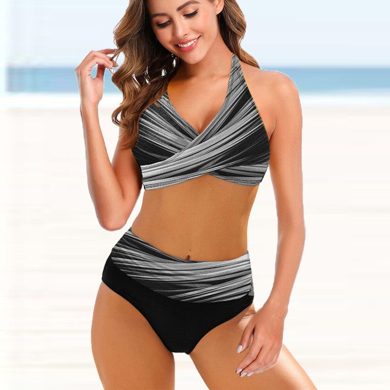 European And American Ladies Split Bikini Striped Tie-dye Hollow Bikini Swimsuit