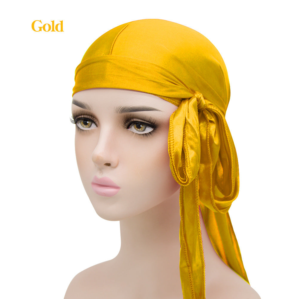 Gorro pirata elástico de cola larga de satén unisex y turbante hip hop para hombre y mujer, bandana elástica para disfraz y moda.