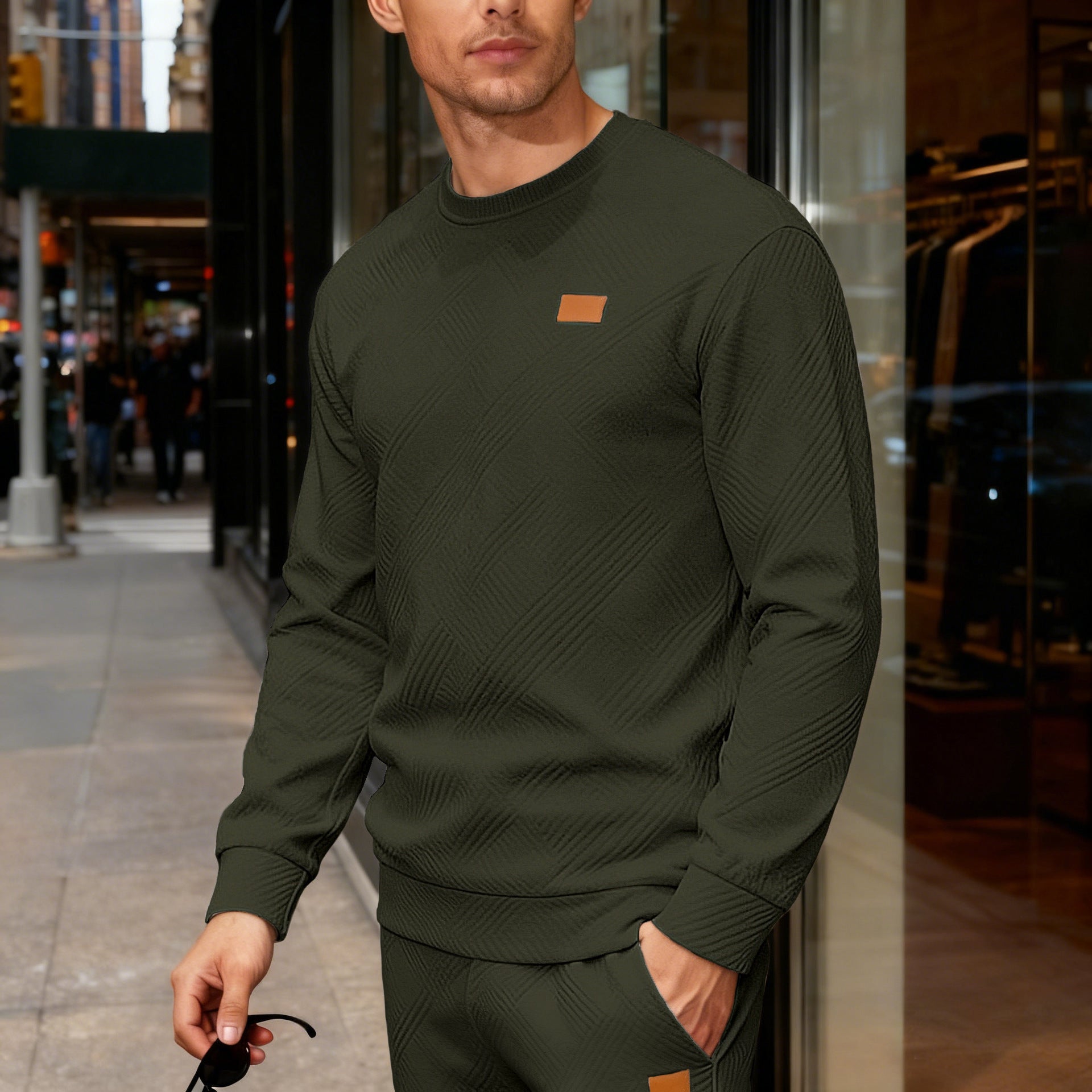Simple Relaxed-fit Crew-neck Sweatshirt With A Textured Weave For Everyday Wear