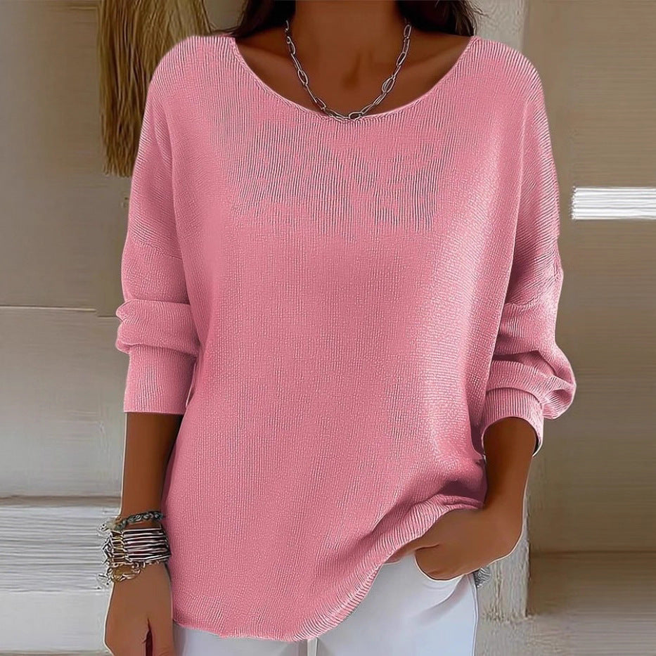 Jersey de manga larga con cuello redondo para mujer