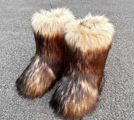 Botas de nieve de felpa de piel de mapache