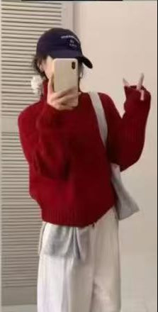 Cárdigan de punto holgado, sencillo, con cuello alto y estilo relajado