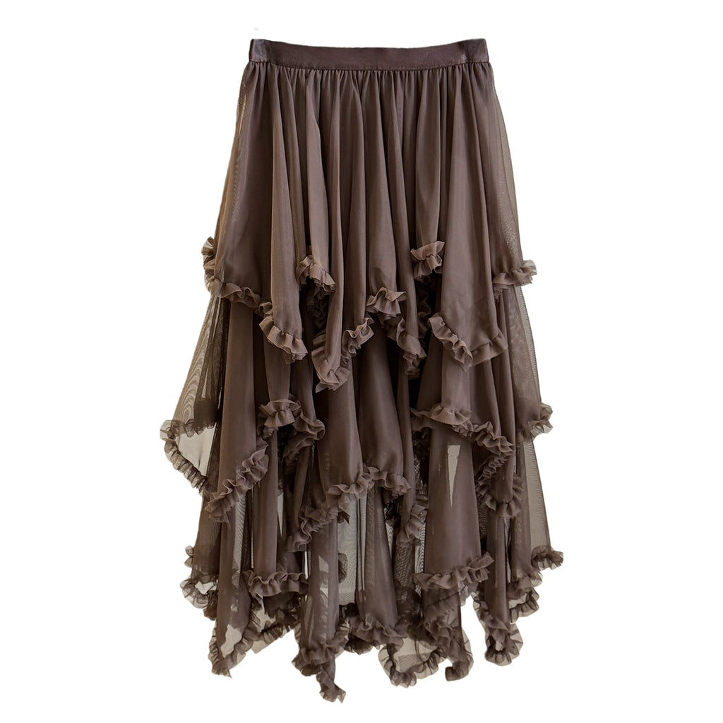 Womens Fashion Irregular Ruffle Trim Mesh Skirt