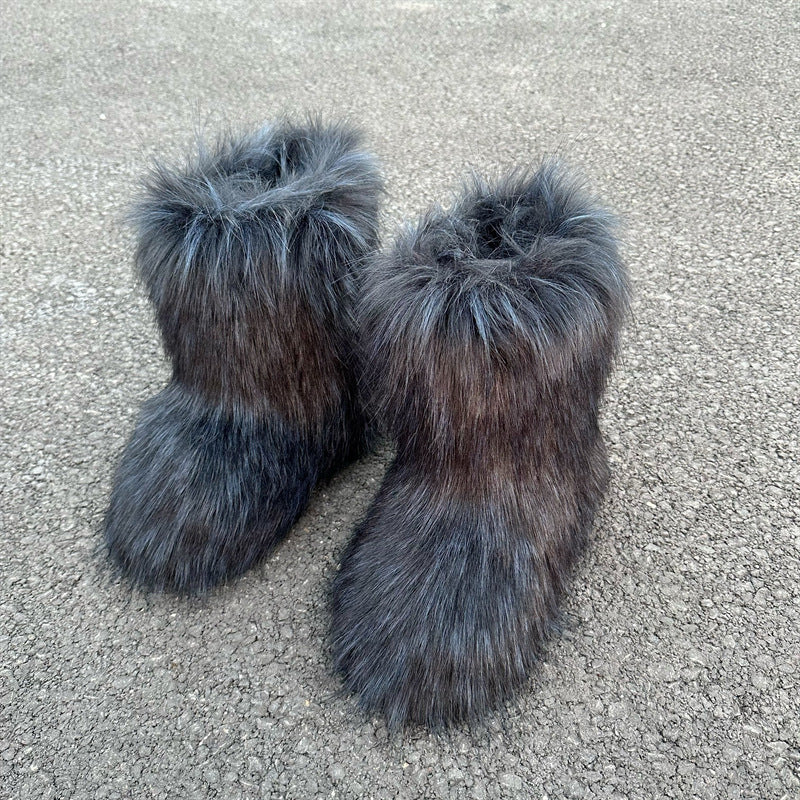 Botas de nieve de felpa de piel de mapache