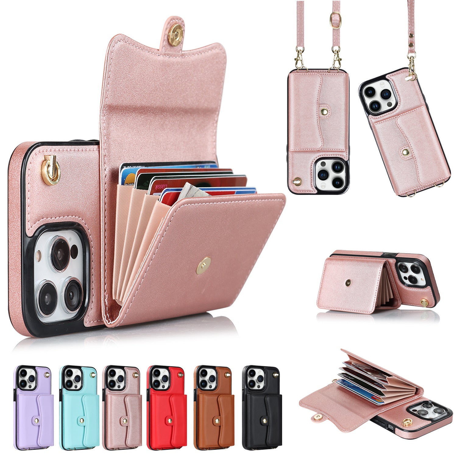 Estuche para teléfono con tarjetero cruzado y tarjetero multifunción