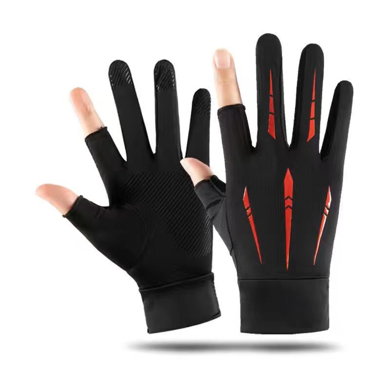 Guantes de medio dedo para deportes al aire libre de verano, hechos de seda de hielo con agarre antideslizante.