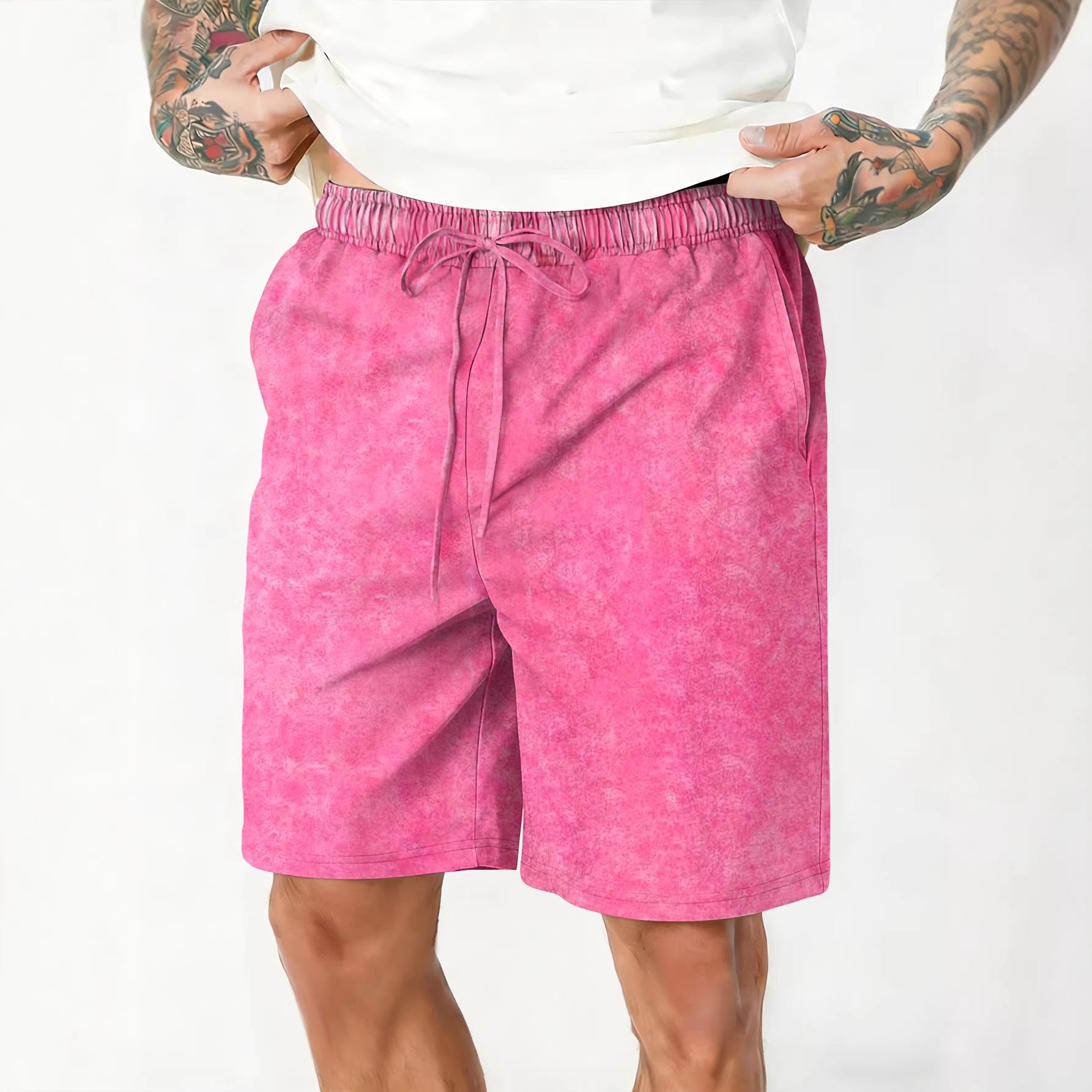 Pantalones cortos casuales de corte relajado para hombre, lavados y desgastados
