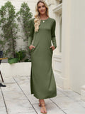 Women's Long-Sleeve Solid-Color Slit Maxi Dress