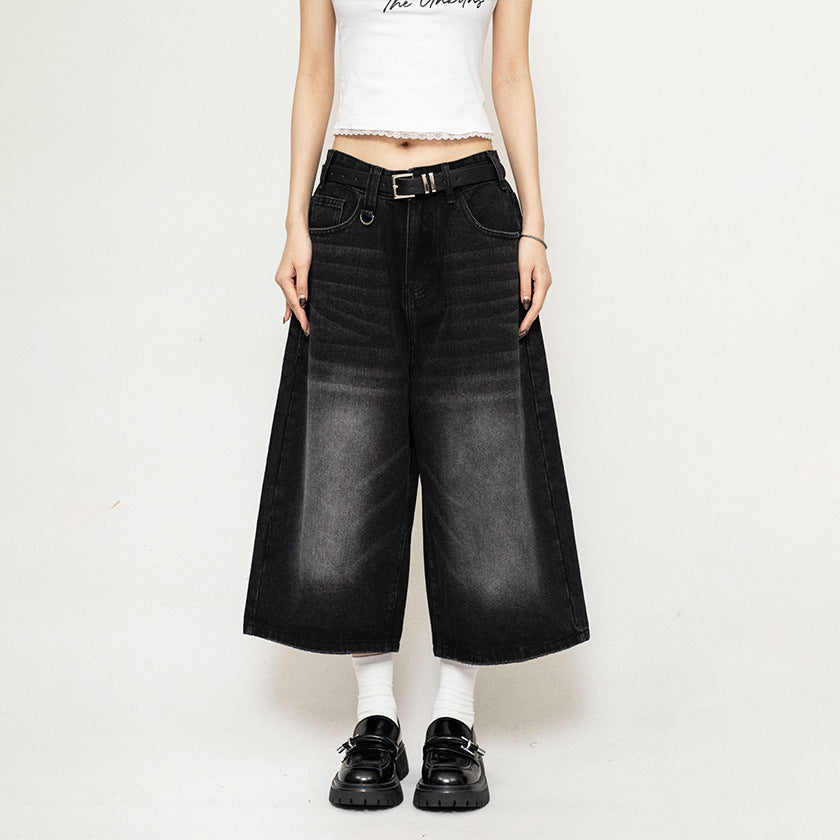 Pantalones vaqueros anchos, holgados y recortados, estilo retro americano para mujer