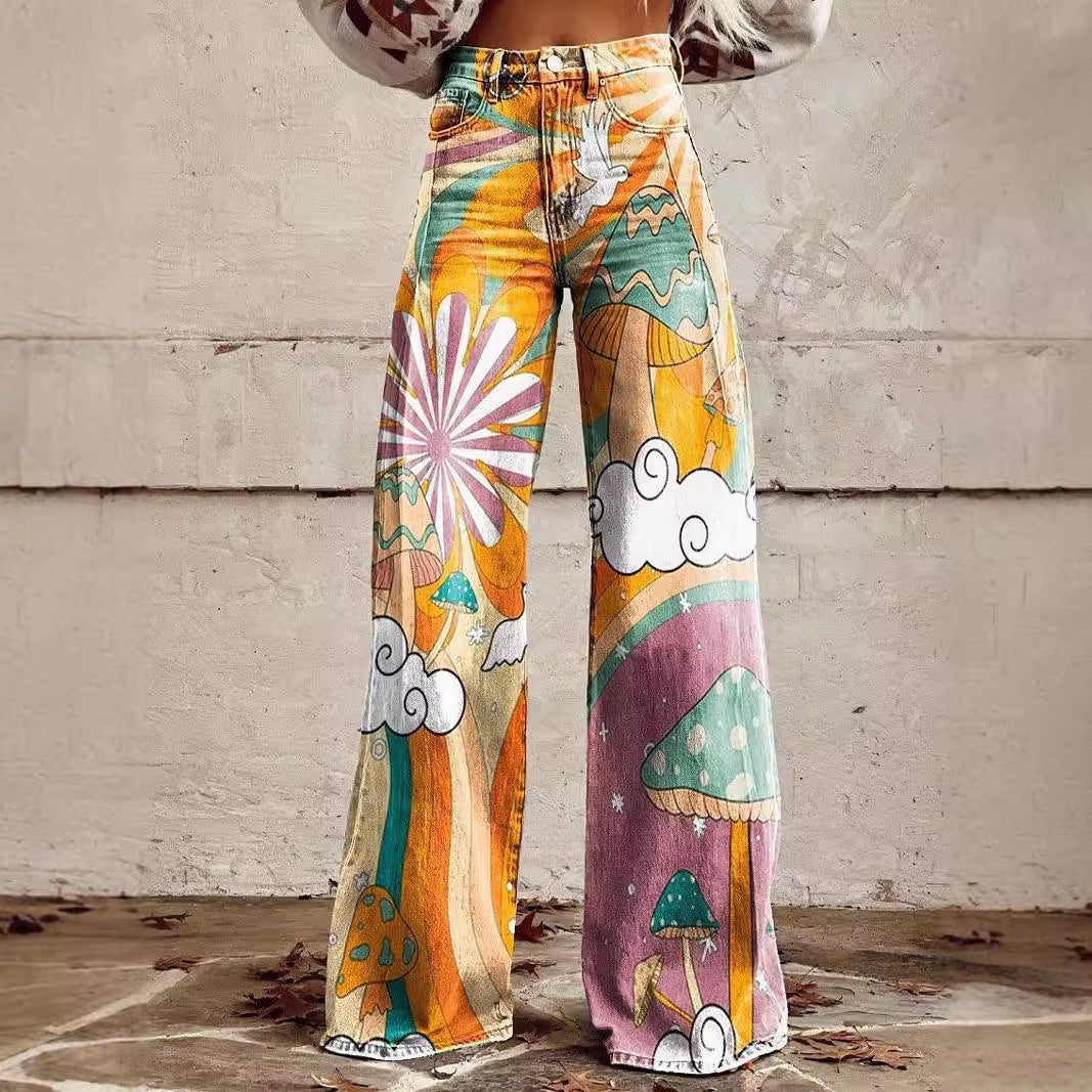 New 3D Thermal Transfer Speaker Simulation Denim Trousers Loose Pants All-matching
