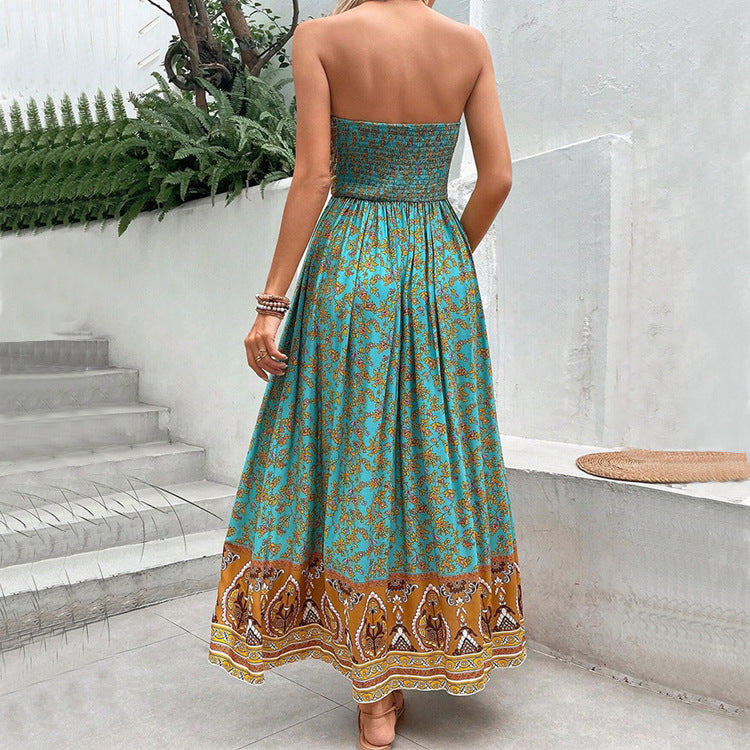 Vestido tubo sin espalda con estampado de estilo europeo y americano