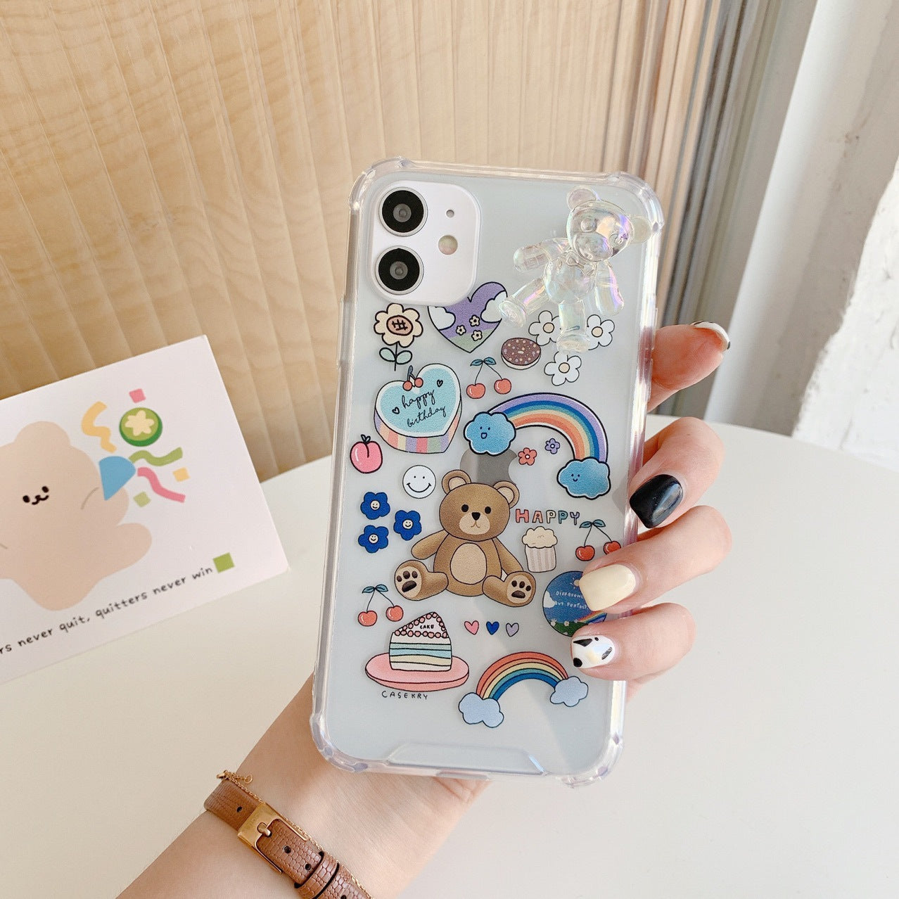Funda protectora para teléfono móvil con cadena de oso