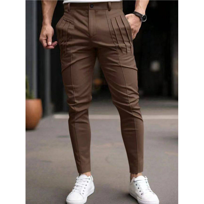 Pantalones de vestir de color liso para hombre, pantalones casuales ajustados
