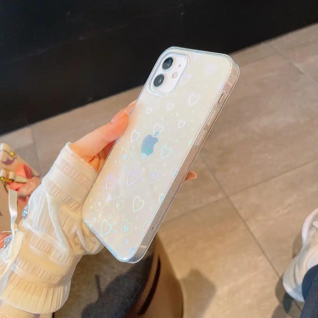 Funda para teléfono transparente con láser doble y colorido amor