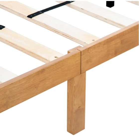 Marco de cama de madera tamaño Queen, sin somier, resistente soporte de listones de madera, fácil montaje.