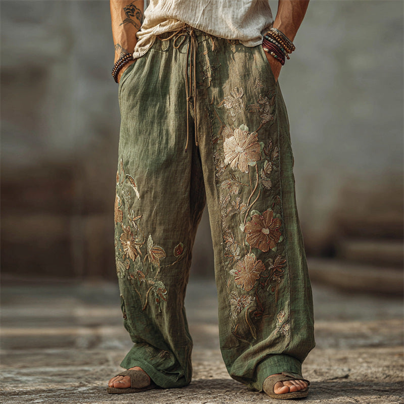 Pantalones casuales, holgados y rectos para hombre con estampado digital.