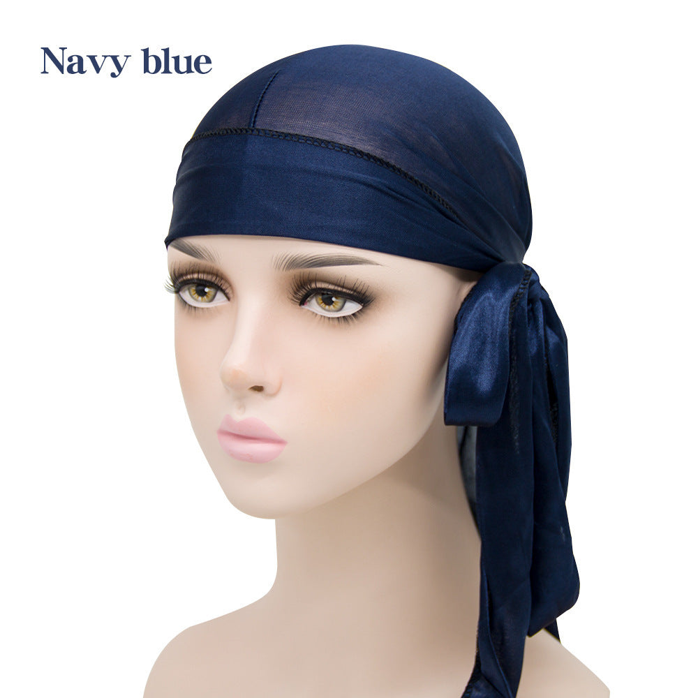 Gorro pirata elástico de cola larga de satén unisex y turbante hip hop para hombre y mujer, bandana elástica para disfraz y moda.