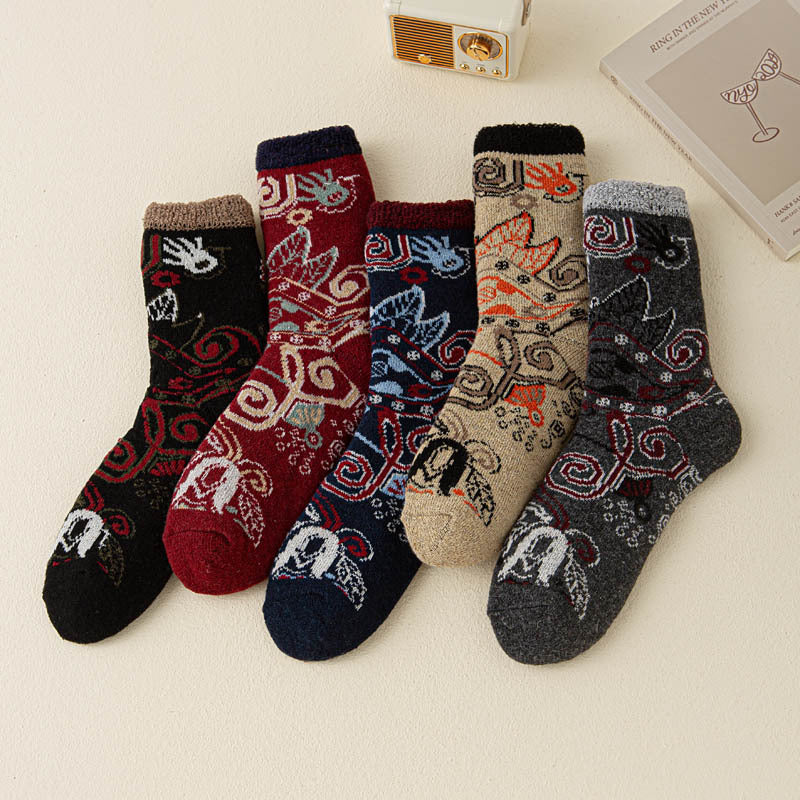 Thick Warm Terry Socks In A Retro Color Palette For Women