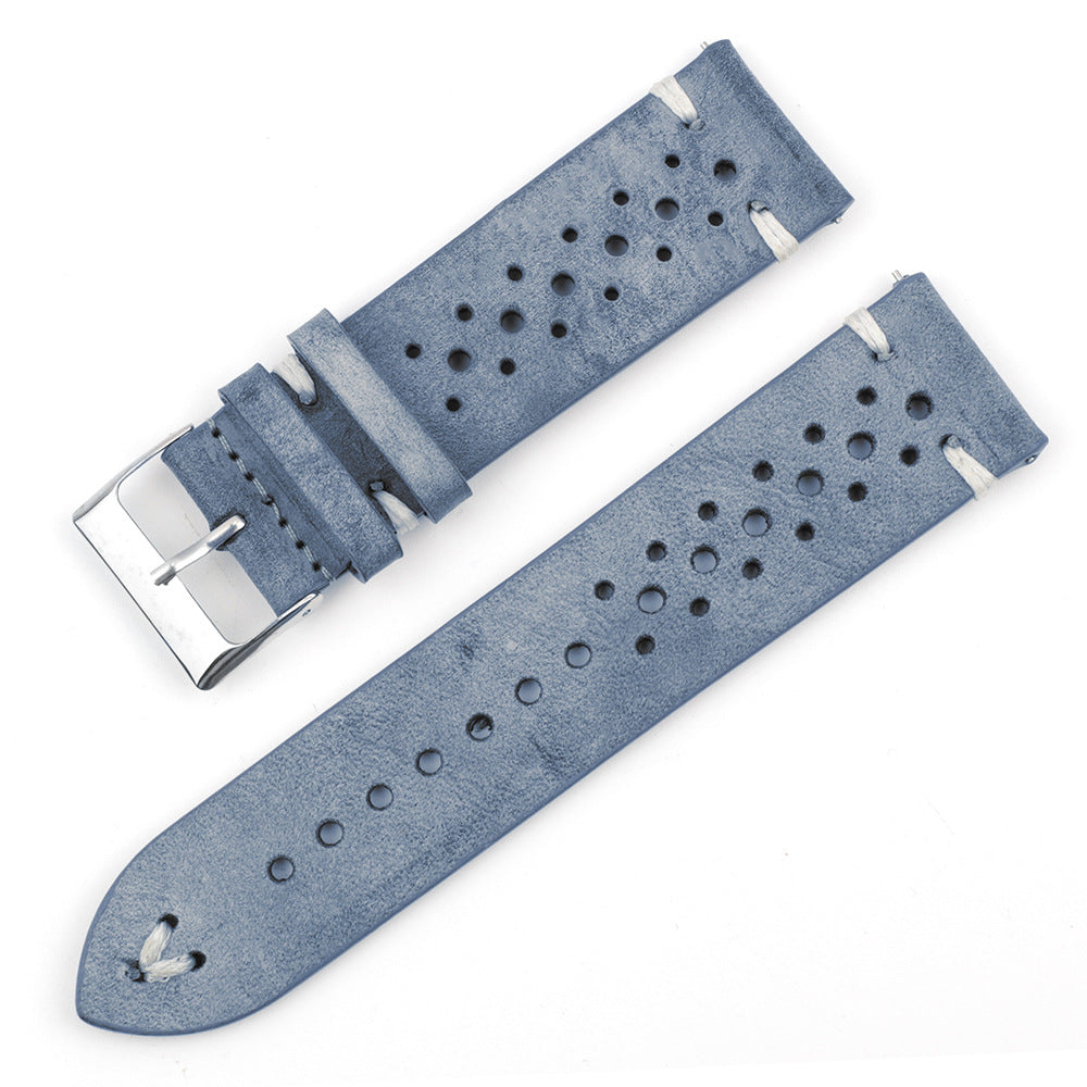 Correa de reloj de cuero con costuras multiagujeros en color gris azulado