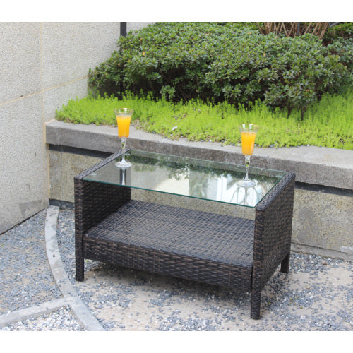 Mesa de centro para muebles de patio al aire libre con vidrio templado transparente