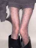 Polka-dot Black Silk Stockings With Shimmering Pearly Silver Thread