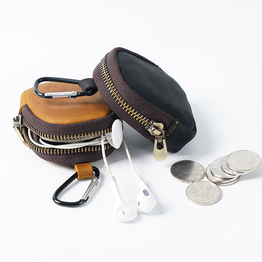 Cartera pequeña de piel de vaca con cremallera