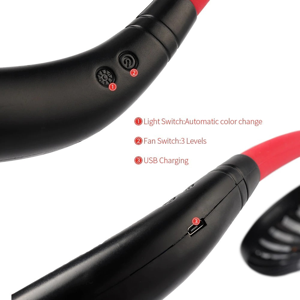 Mini ventilador portátil de cuello colgante, recargable por USB, doble ventilador, aire acondicionado, aroma colorido, ventilador eléctrico de escritorio para habitación