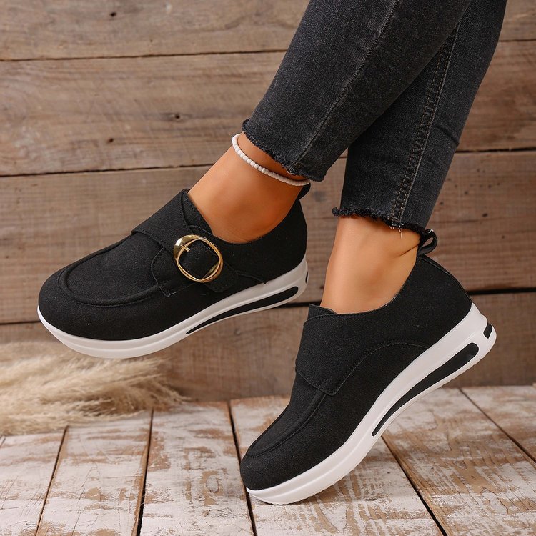 Zapatos casuales sin cordones para mujer de color liso con cordones delanteros