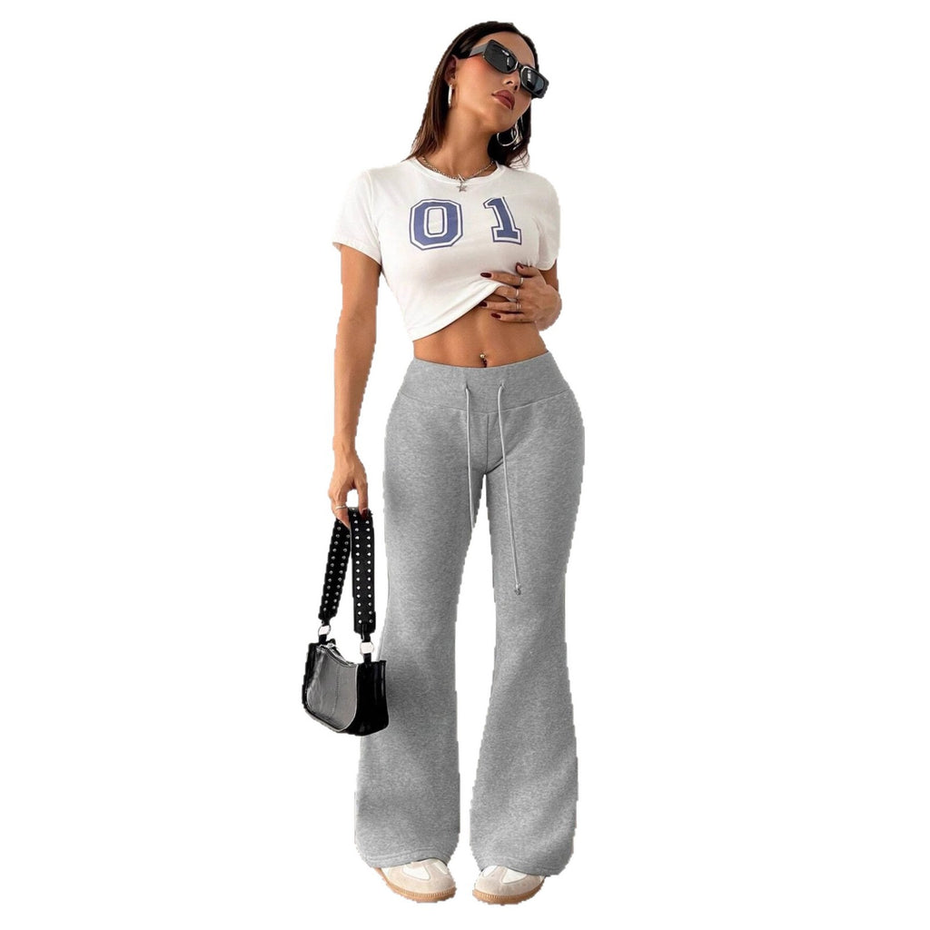 Padded Fleece Trousers High Waist Pure Color Sweatpants