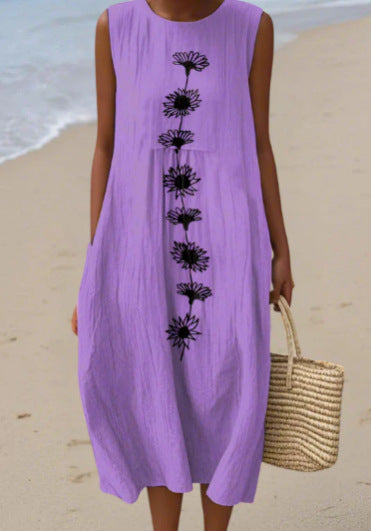 Vestido informal estampado sin mangas con bolsillos y un toque sofisticado
