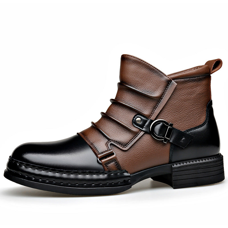 Botas térmicas retro de estilo británico para hombre con forro polar y cremallera lateral