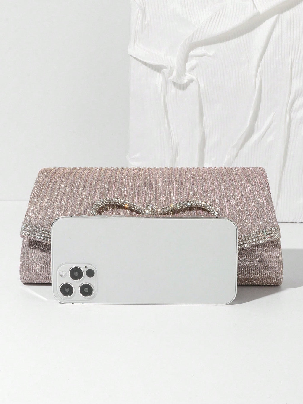 Bolso de noche con lazo, bolso de mano brillante para mujer, bolso de mano elegante con purpurina y diamantes de imitación para boda, fiesta o graduación.