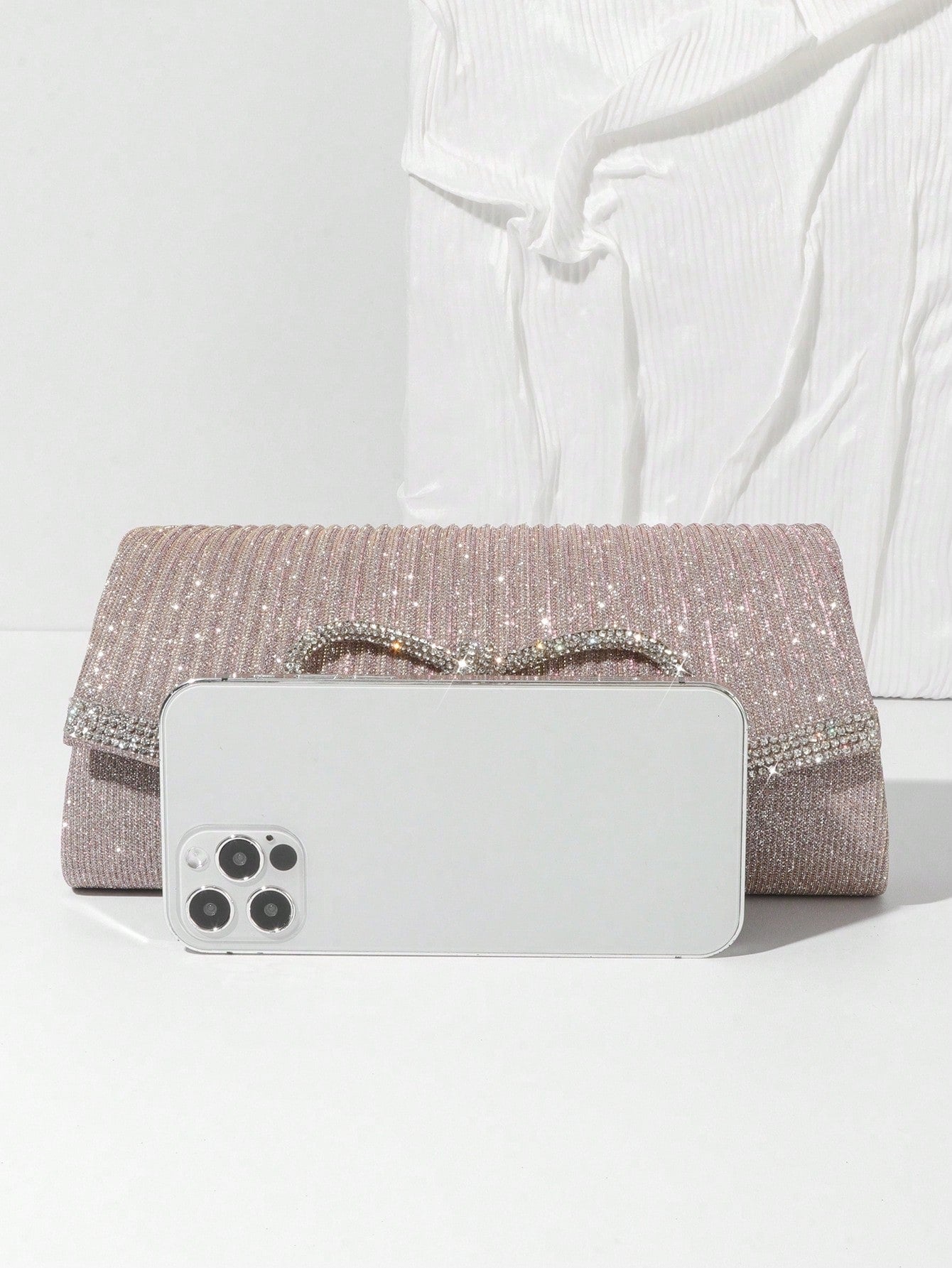 Bolso de noche con lazo, bolso de mano brillante para mujer, bolso de mano elegante con purpurina y diamantes de imitación para boda, fiesta o graduación.