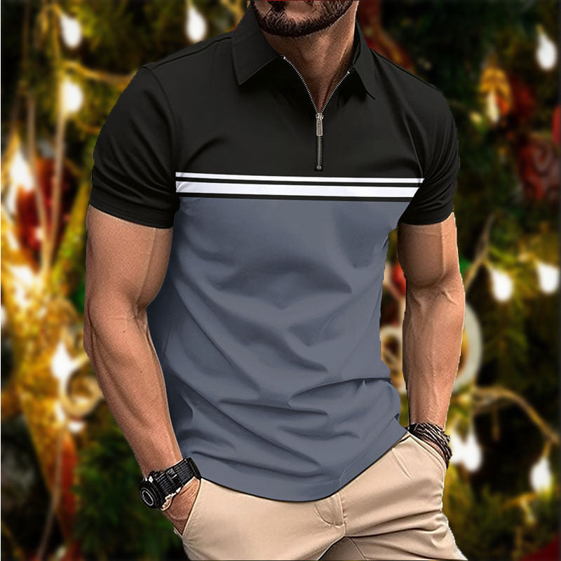 Mens Stylish Slim-fit POLO Shirt With A Pointed Collar And Chest Stripes