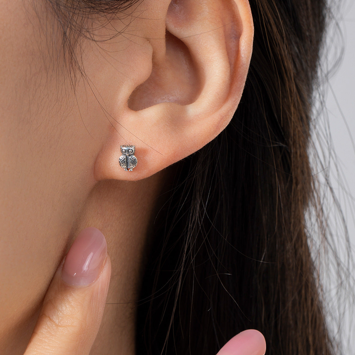 Sterling Silver Creative Design Cute Owl Stud Earrings For Women