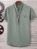 Mens Casual Short-sleeve Solid-color Shirt With A Turn-down Collar