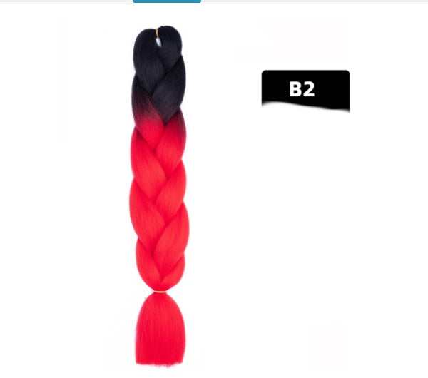 Peluca de seda africana de alta temperatura con fibra química y trenza grande en color degradado
