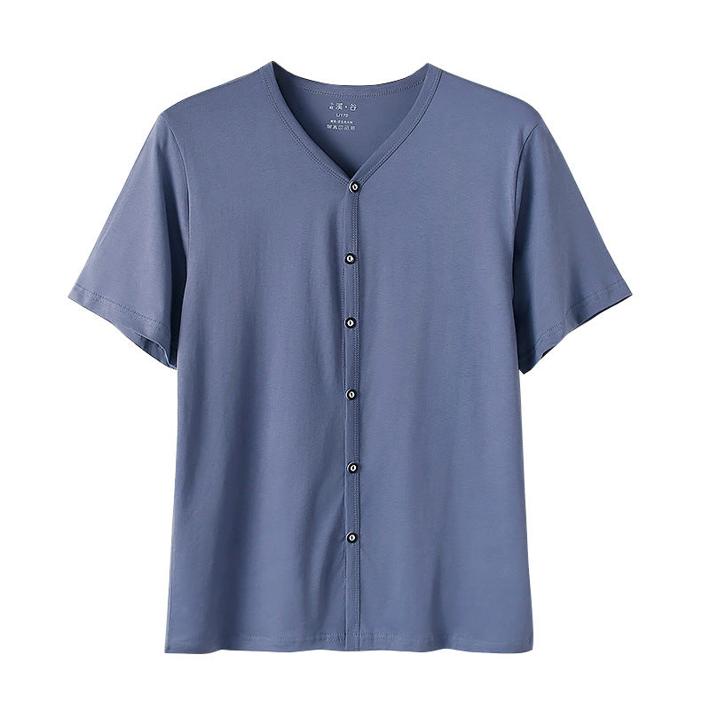 Camiseta de manga corta tipo cárdigan de algodón para hombre